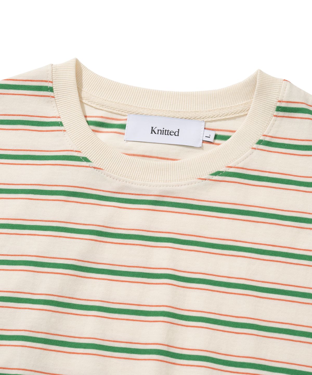 니티드(KNITTED) (UNISEX) 스트라이프 레더 하트 티셔츠 CREAM