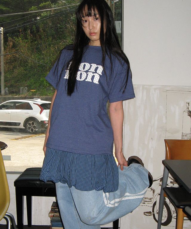 ★2025SS新作★RONRON★DOT LOGO BASIC FIT T SHIRT MUSINSA | RONRON DOT LOGO BASIC FIT T SHIRT VINTAGE BLUE