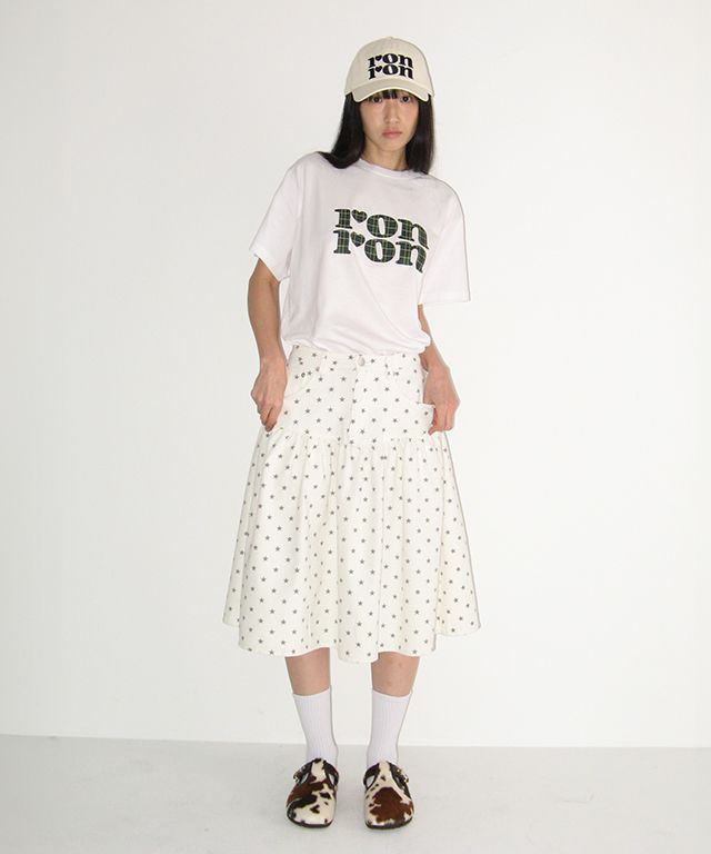 MUSINSA | RONRON PATTERN LOGO BASIC FIT T SHIRT WHITE GREEN