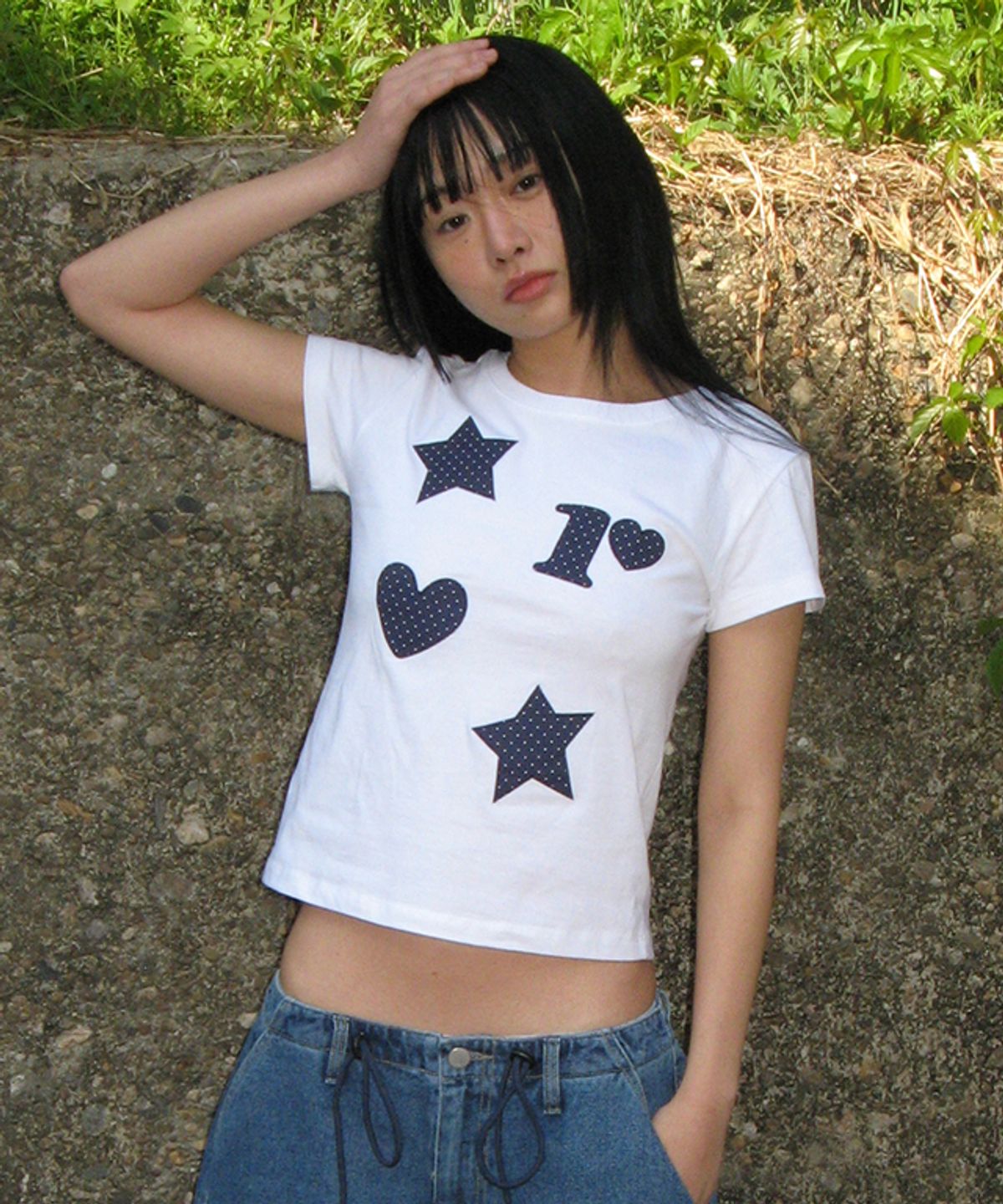 론론(RONRON) FIGURE SHAPE APPLIQUE T SHIRT WHITE