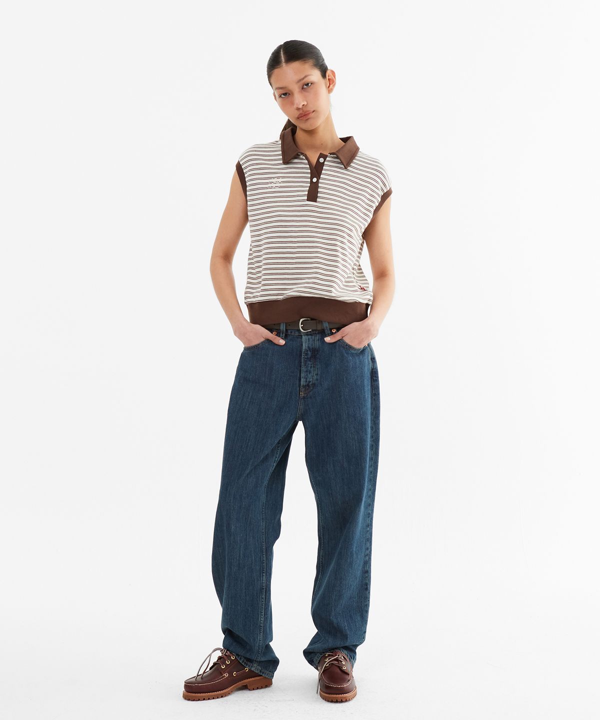 미나수(MENASOO) Color Combination Stripe Sleeveless_Brown