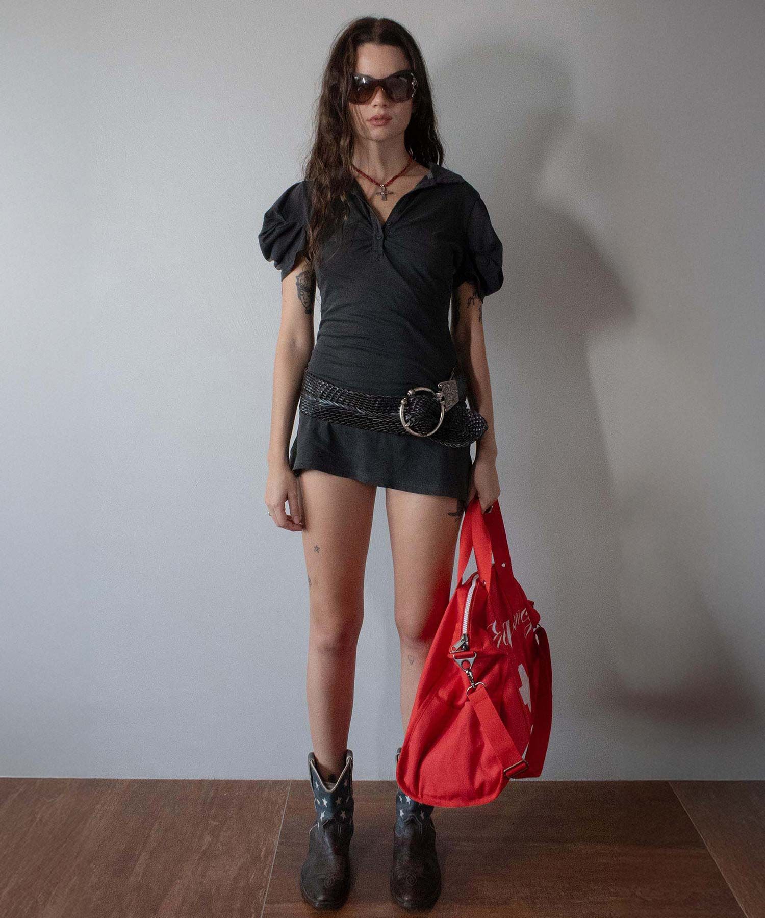 MUSINSA公式 | SCULPTOR Shirring Tennis Dress Washed Black