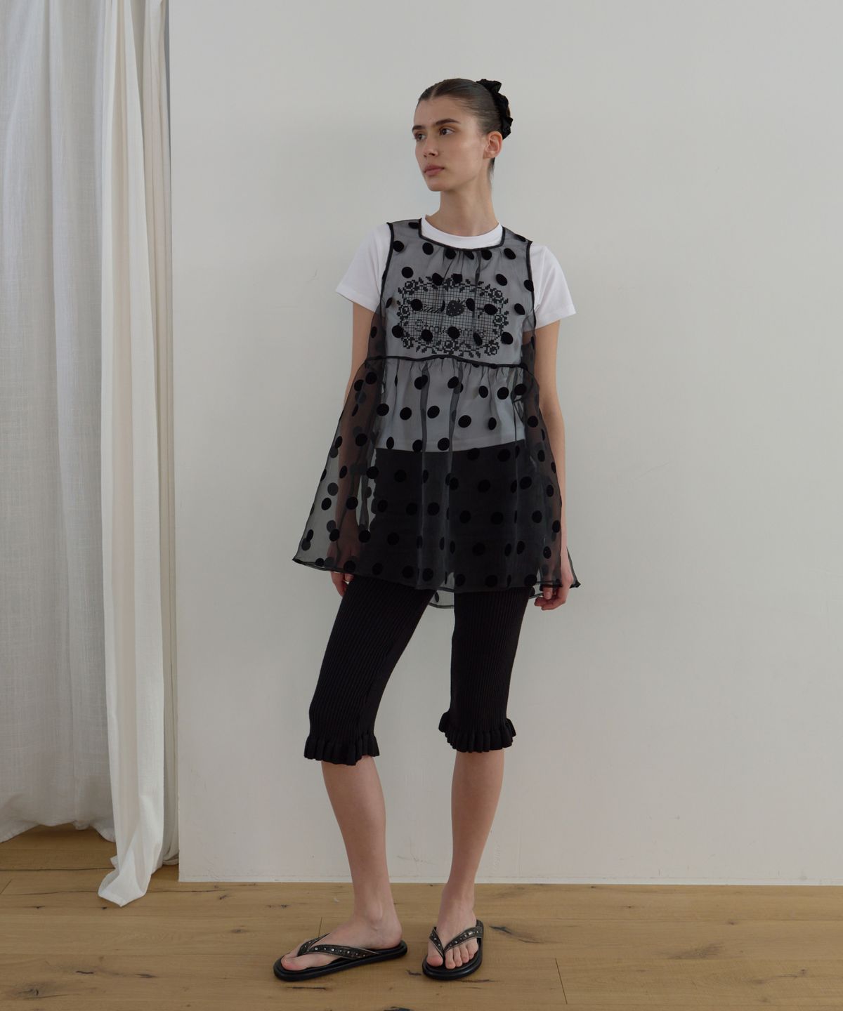 마조네(MA JOURNEE) SHEER DOT ORGANZA DRESS_BLACK