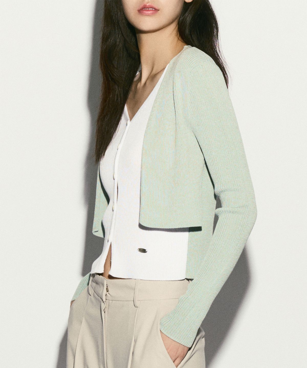 리이(RE RHEE) RIBBED ATTATCHED-LAYER TOP MINT