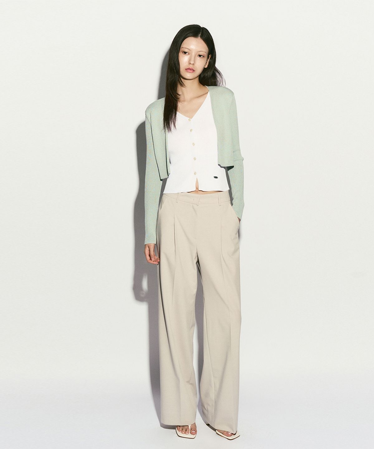 리이(RE RHEE) RIBBED ATTATCHED-LAYER TOP MINT