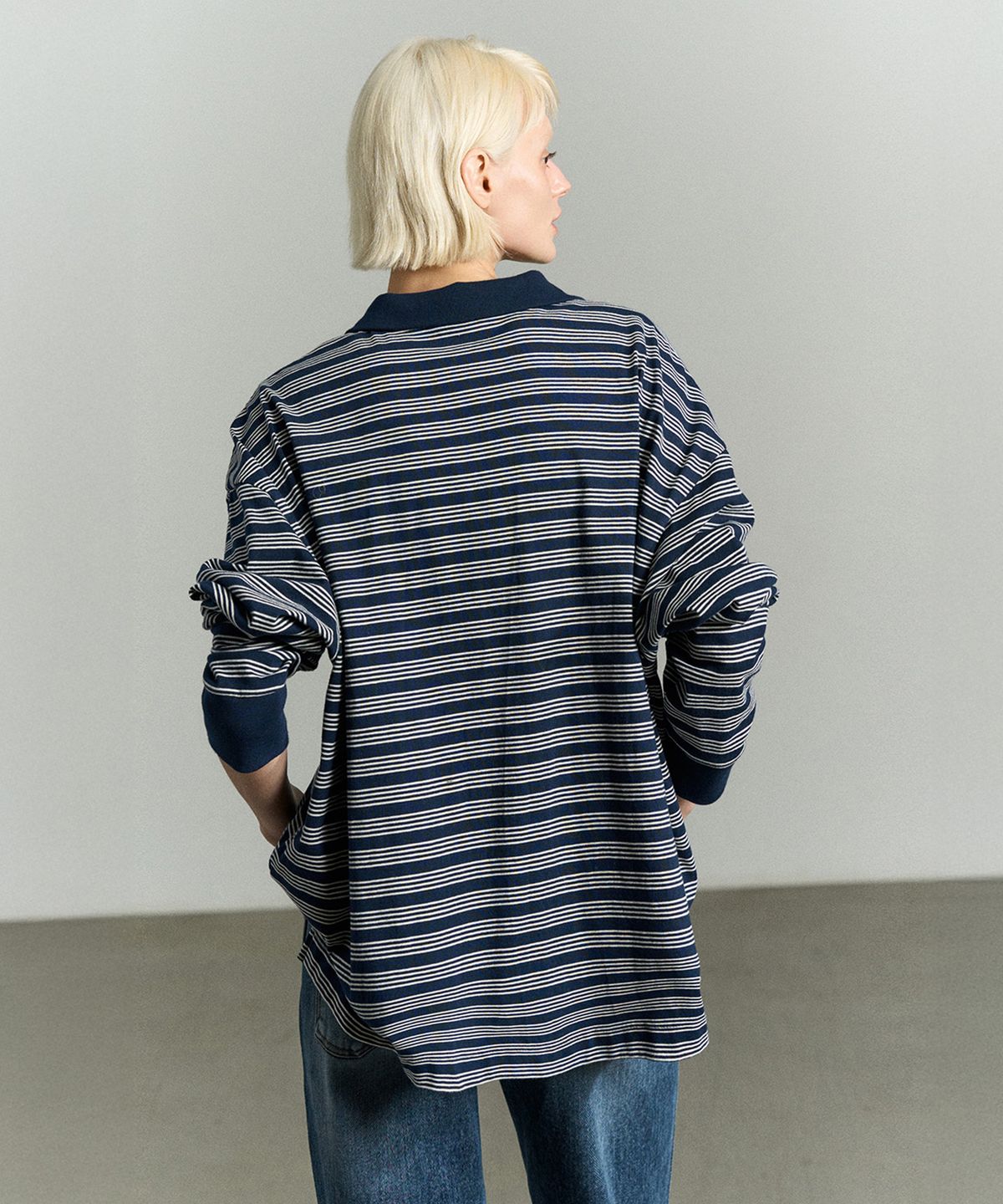 리이(RE RHEE) RUGBY STRIPED UNISEX POLO SHIRT MIDNIGHT NAVY