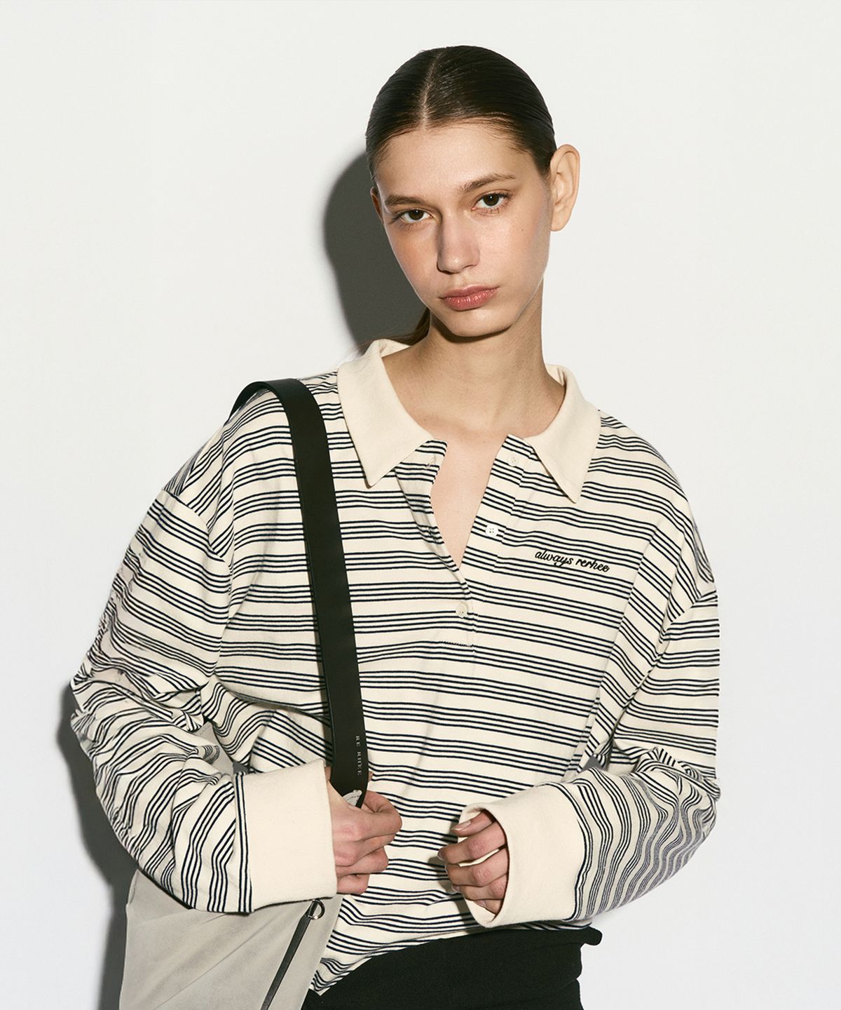 리이(RE RHEE) RUGBY STRIPED UNISEX POLO SHIRT IVORY