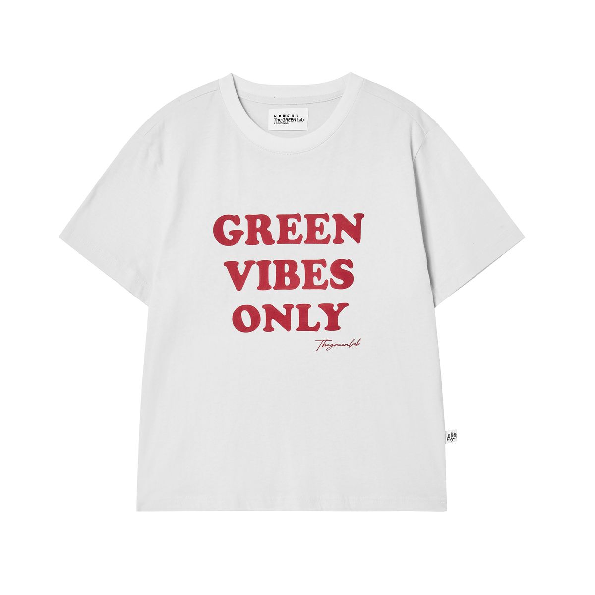 더그린랩(THE GREEN LAB) GREEN VIBES ONLY 텍스처 레터링 반팔 티셔츠 [화이트]