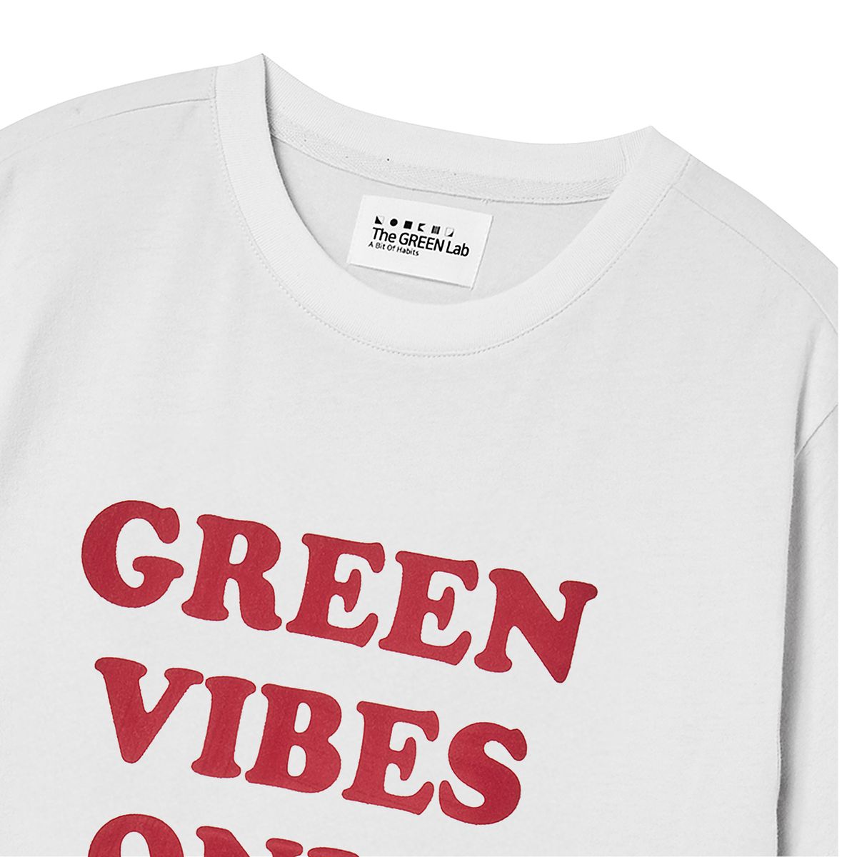 더그린랩(THE GREEN LAB) GREEN VIBES ONLY 텍스처 레터링 반팔 티셔츠 [화이트]