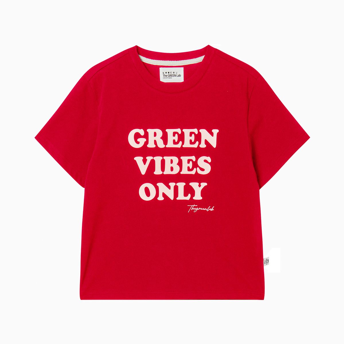 더그린랩(THE GREEN LAB) GREEN VIBES ONLY 텍스처 레터링 반팔 티셔츠 [레드]