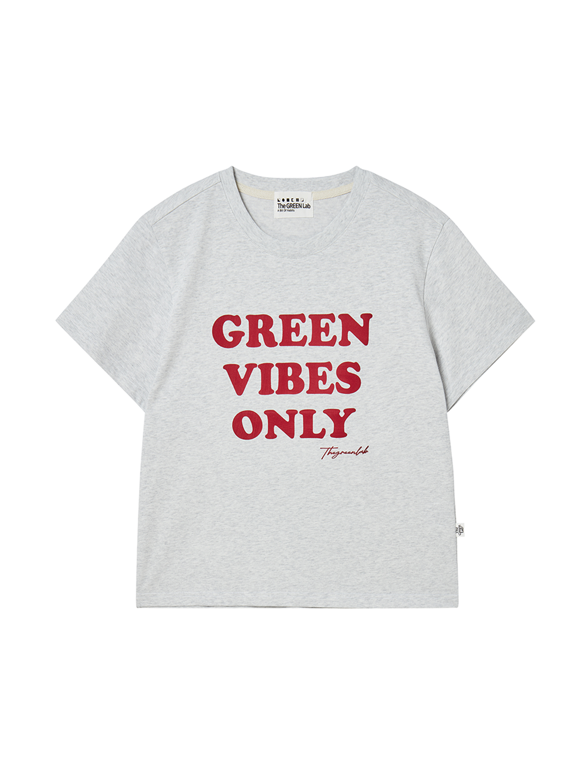 더그린랩(THE GREEN LAB) GREEN VIBES ONLY 텍스처 레터링 반팔 티셔츠 [멜란지 그레이]