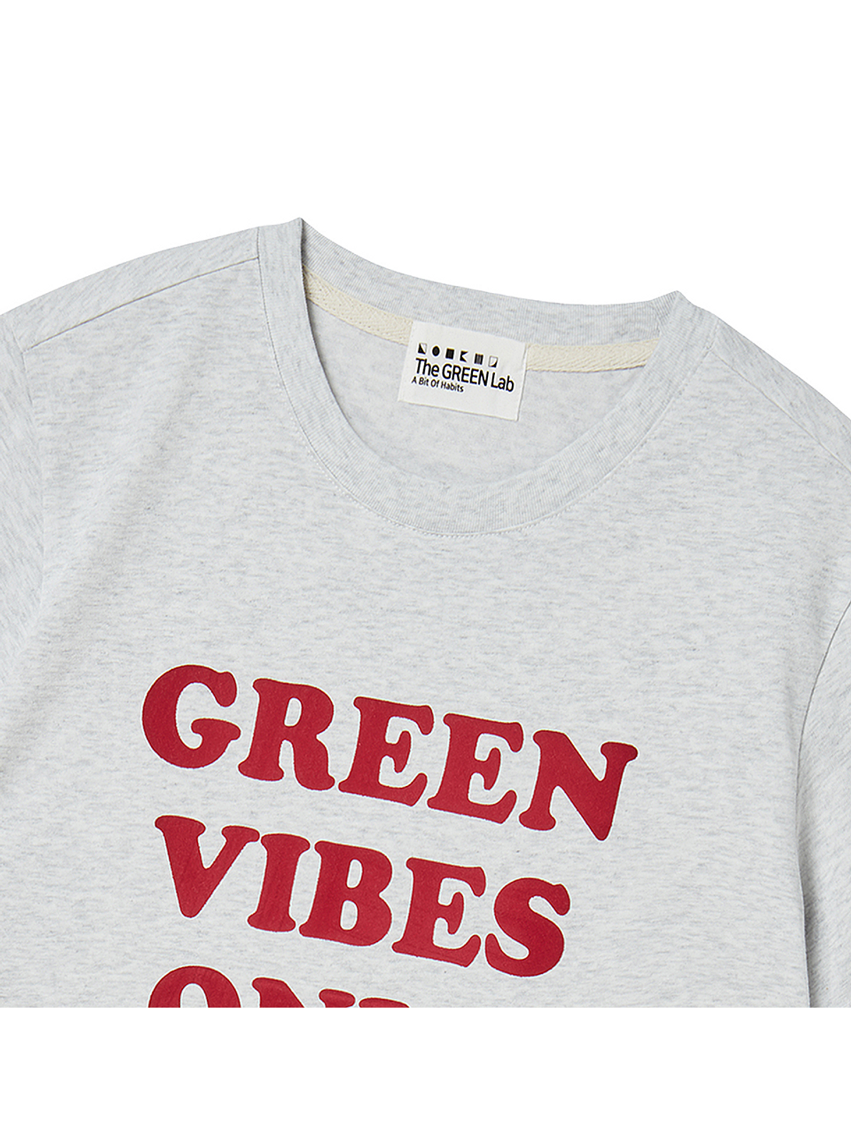 더그린랩(THE GREEN LAB) GREEN VIBES ONLY 텍스처 레터링 반팔 티셔츠 [멜란지 그레이]