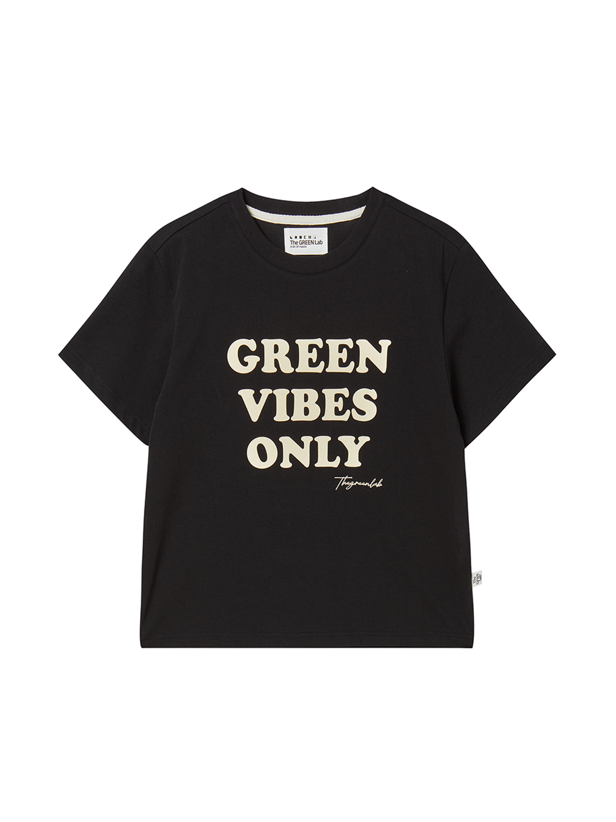 더그린랩(THE GREEN LAB) GREEN VIBES ONLY 텍스처 레터링 반팔 티셔츠 [블랙]