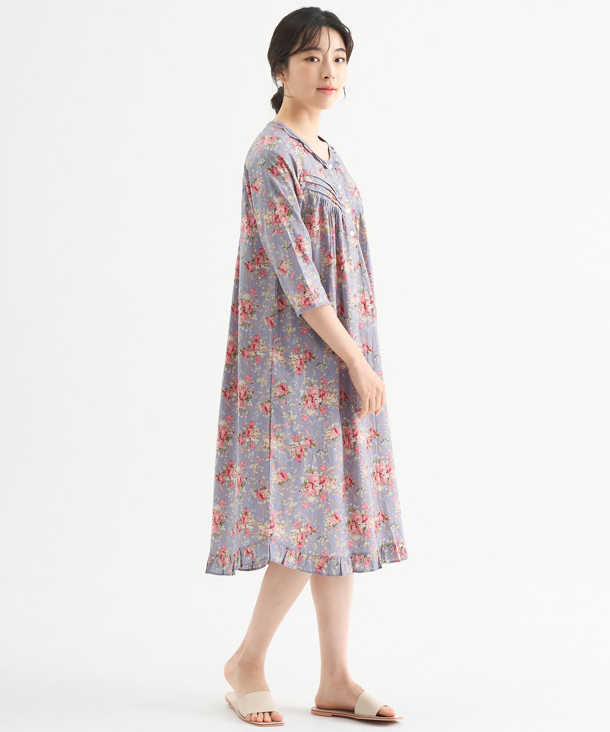 메이플라워(MAY FLOWER) 연보라장미 7부 순면 여성 빅사이즈 원피스 잠옷