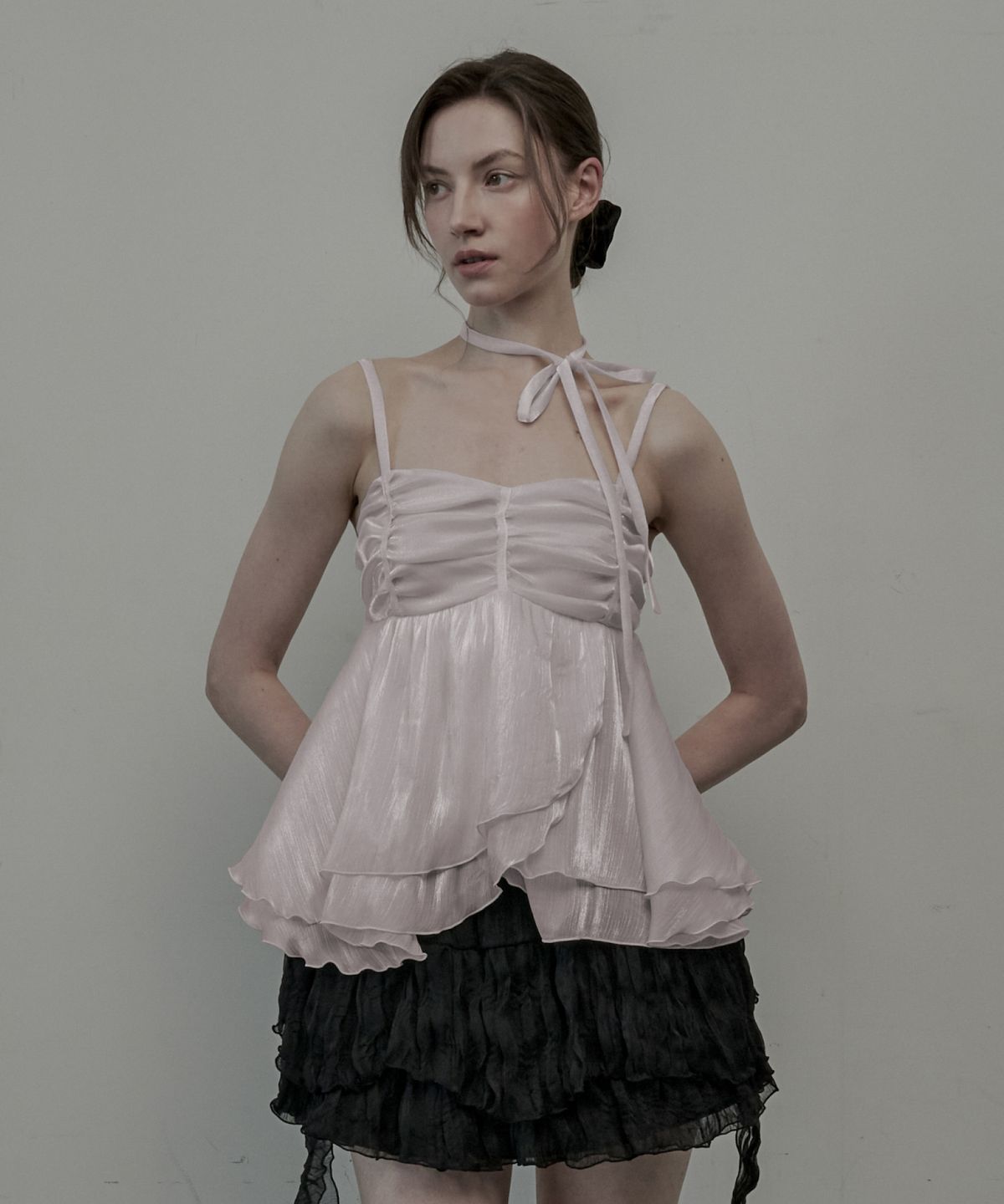 마우솔레움(MAU SOLEUM) Dew Crape Muffler Sleeveless Top - Pink