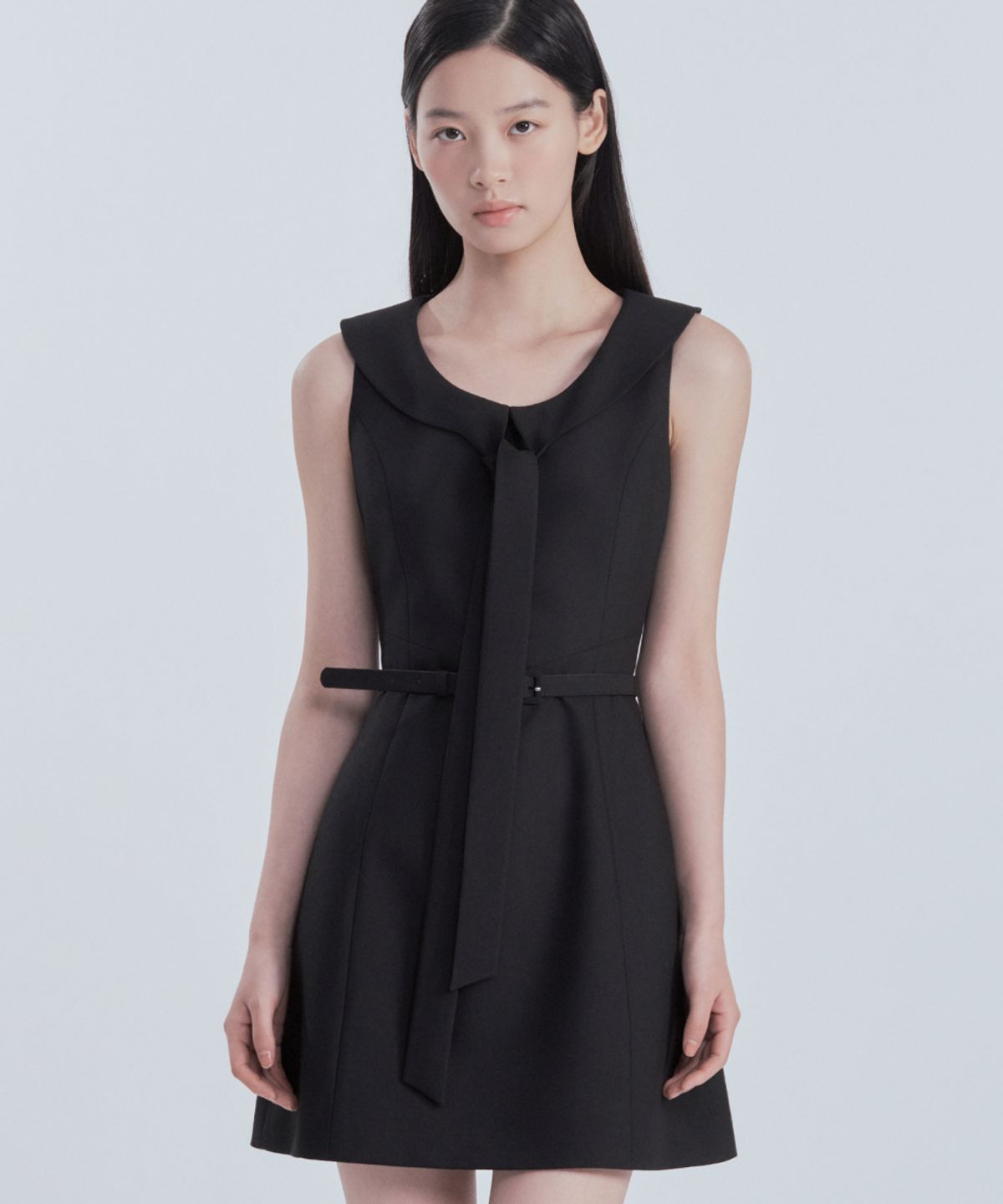 마우솔레움(MAU SOLEUM) Scarf Sleeveless Suit Dress - Black