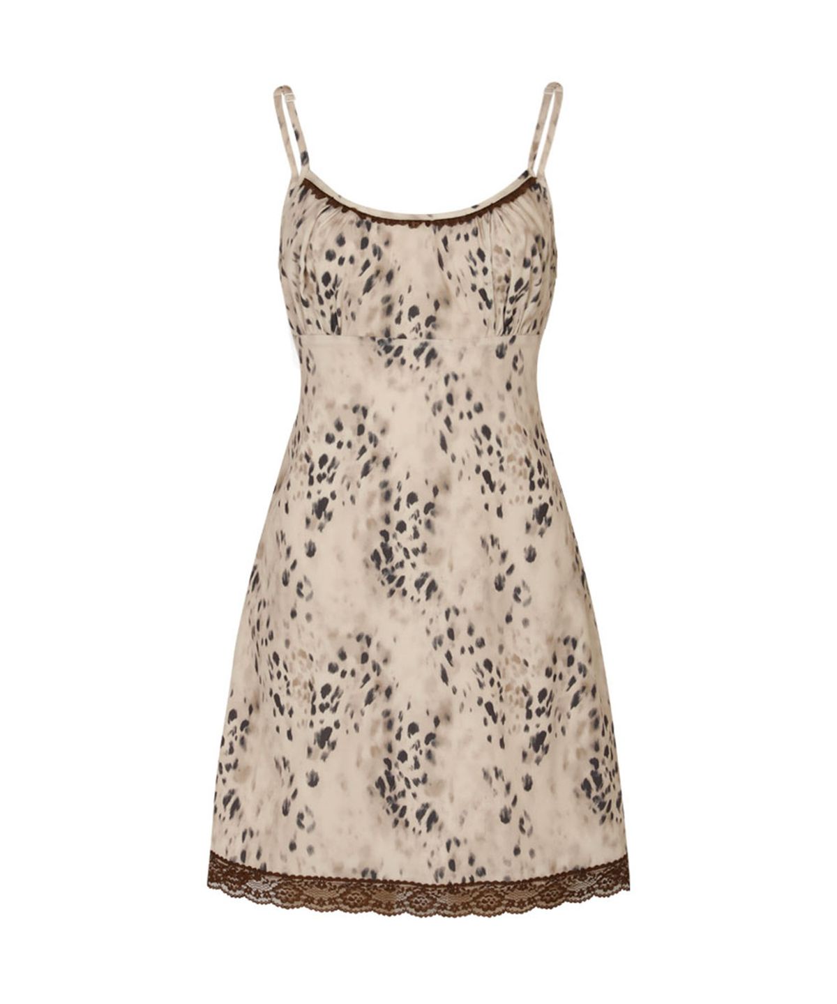 루루서울(LOULOUSEOUL) Leopard Lace Mini Dress (Brown)