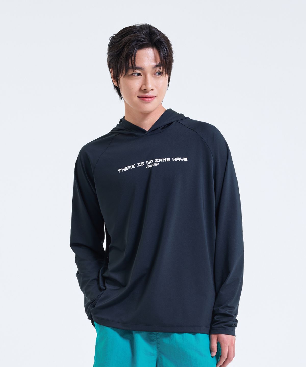 밸롭(BALLOP) 남녀공용 오션 웨이브 후드 래쉬가드 블랙