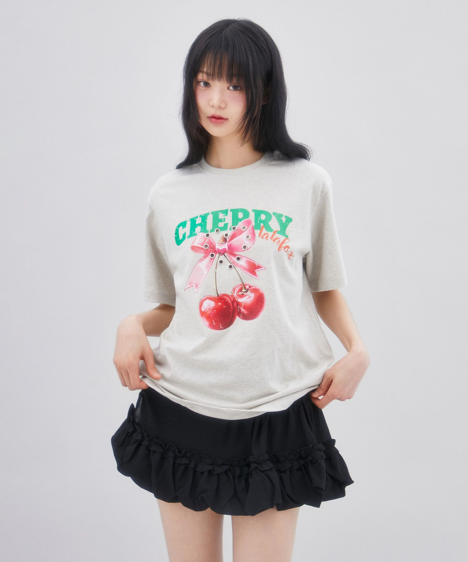 Tシャツ・カットソー [LALAFOX] CHERRY HEART T-SHIRT (2 COLOR) MUSINSA | LALAFOX CHERRY HEART T-SHIRT Printed Short Sleeve