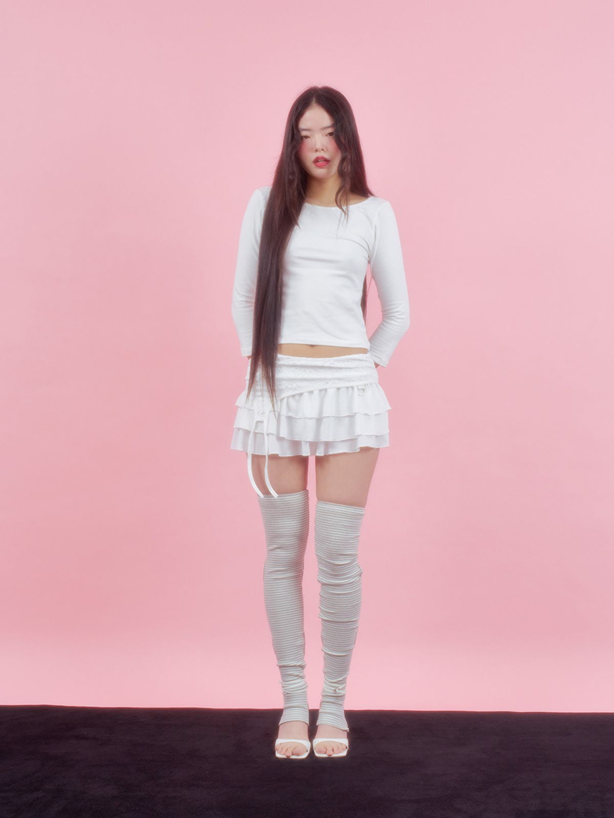 엘프엘프엘프 아카이브스(ELFELFELF ARCHIVES) 레이스 가터 프릴 스커트 [아이보리]