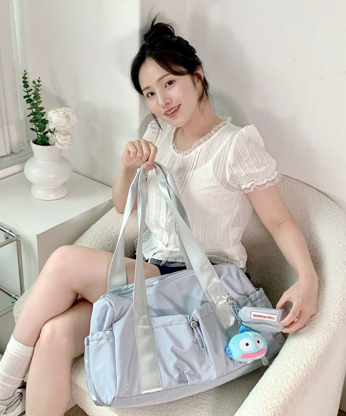 마스마룰즈(MASMARULEZ) [파우치세트] glossy shoulder duffel bag_Mist blue
