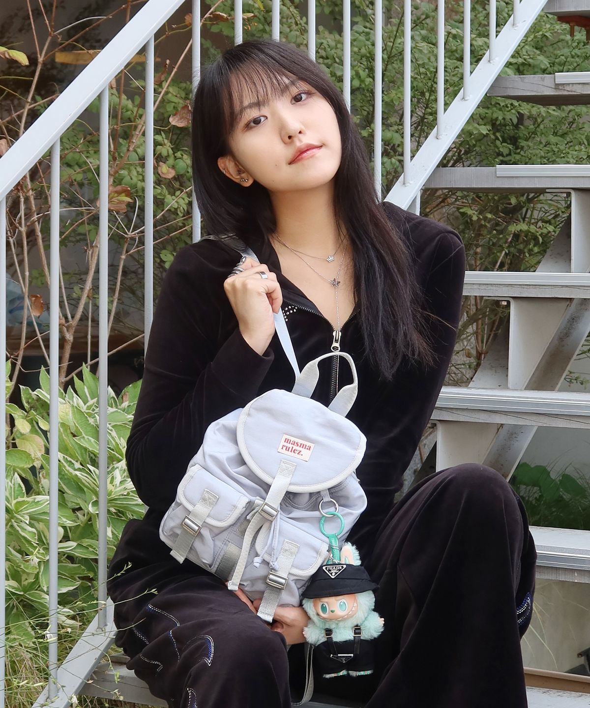 마스마룰즈(MASMARULEZ) mini ver. Glossy belted flap backpack_Mist blue