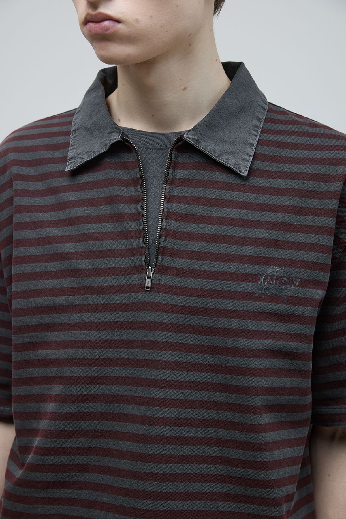 해칭룸(HATCHINGROOM) VTG Stripe Polo Tee 1/2 Burgundy