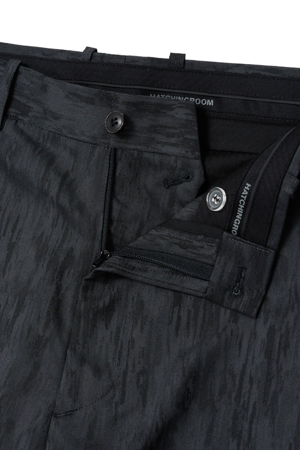 해칭룸(HATCHINGROOM) Wide Curve Trousers Jacquard Blue Charcoal