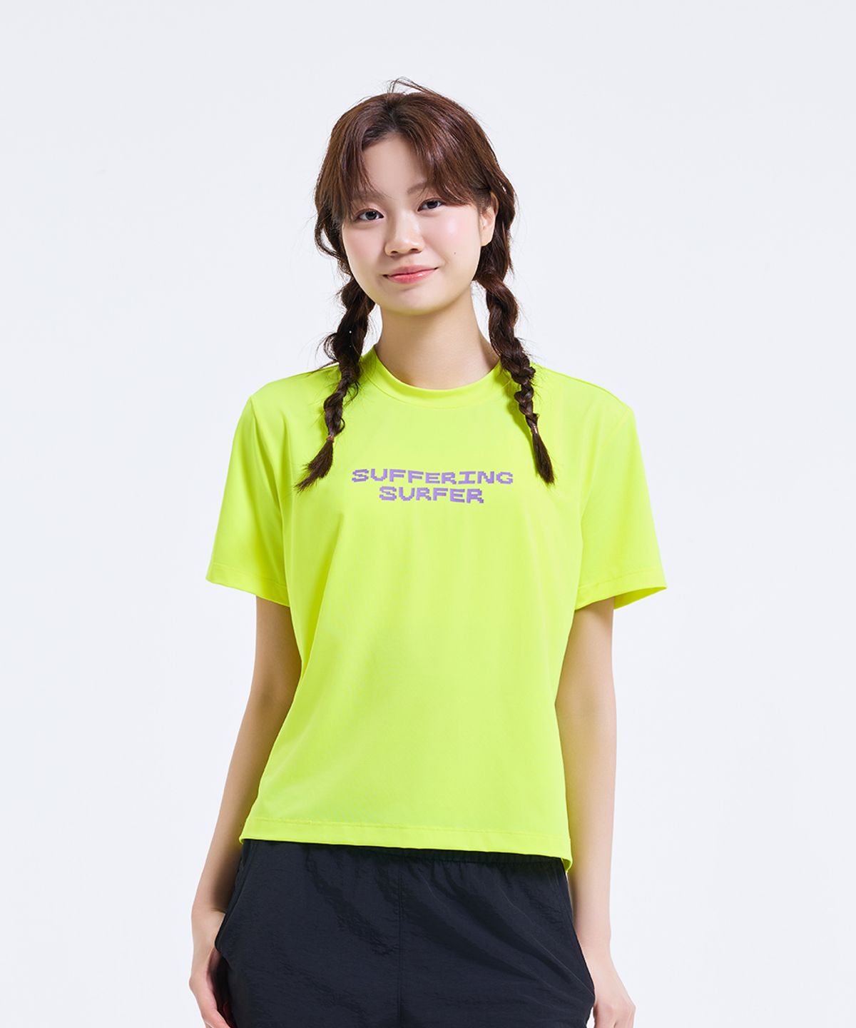 밸롭(BALLOP) 남녀공용 그리드 숏슬리브 래쉬가드 네온