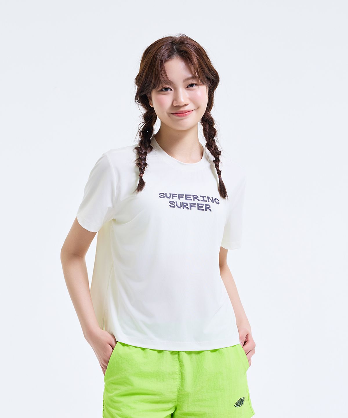 밸롭(BALLOP) 남녀공용 그리드 숏슬리브 래쉬가드 오프화이트