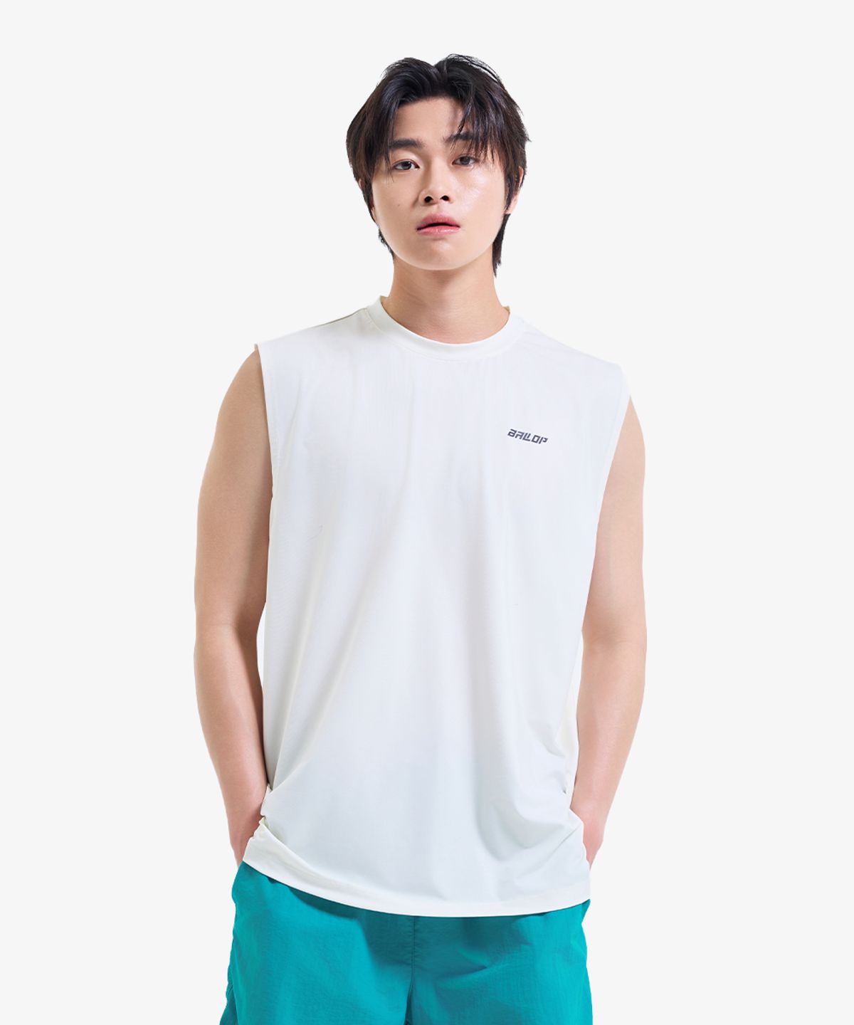 밸롭(BALLOP) 라인업 슬리브리스 래쉬가드 오프화이트