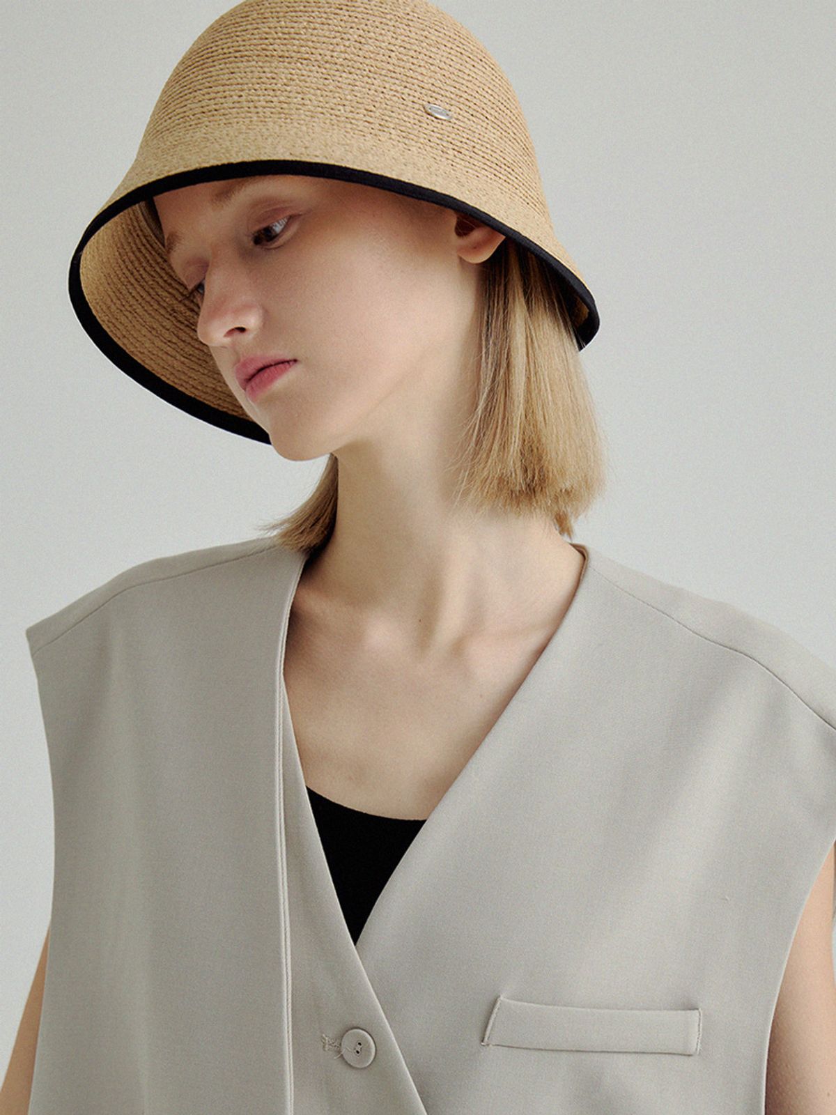 메르헨(MERCHEN) Line raffia bucket hat_3color