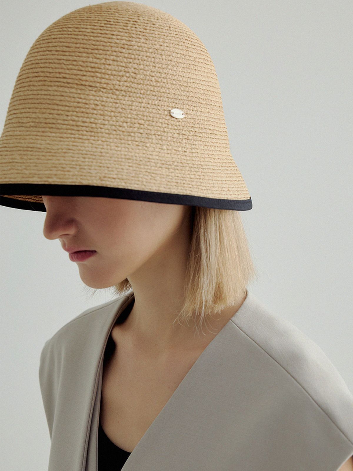 메르헨(MERCHEN) Line raffia bucket hat_3color