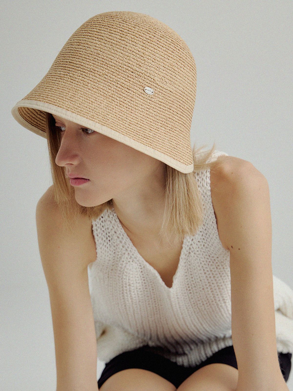 메르헨(MERCHEN) Line raffia bucket hat_3color