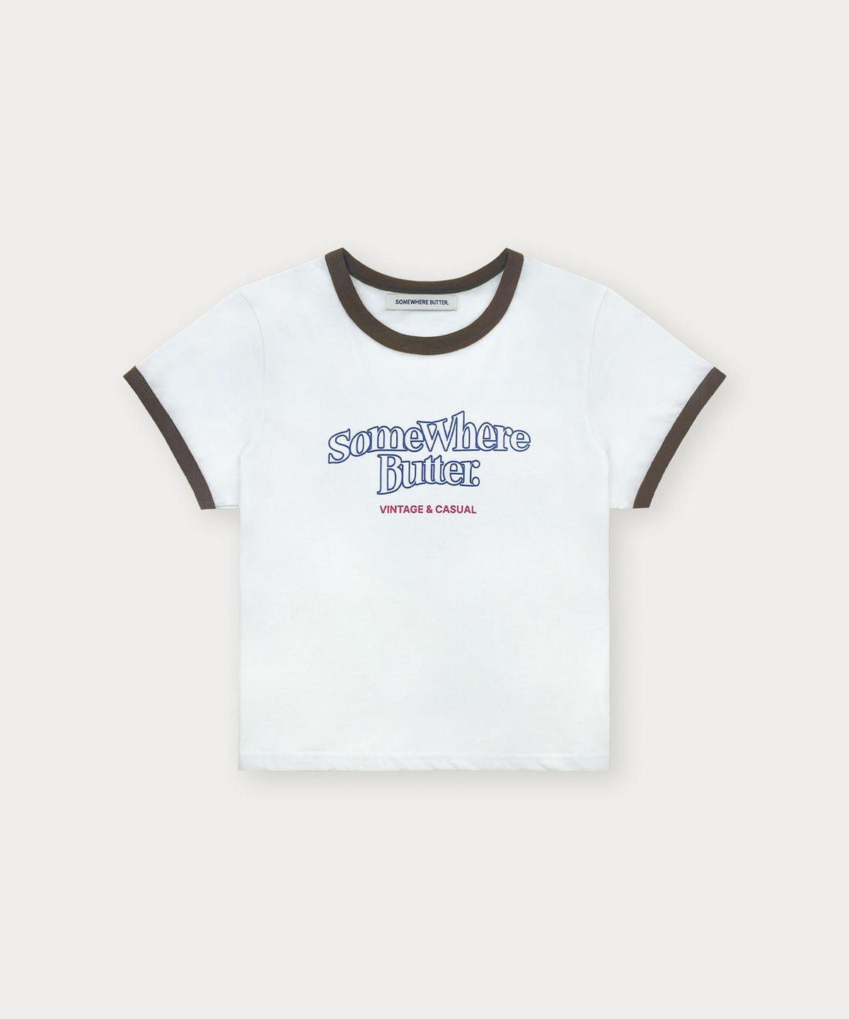썸웨어버터(SOMEWHEREBUTTER) Wave Logo Ringer Top - Ivory(Brown)