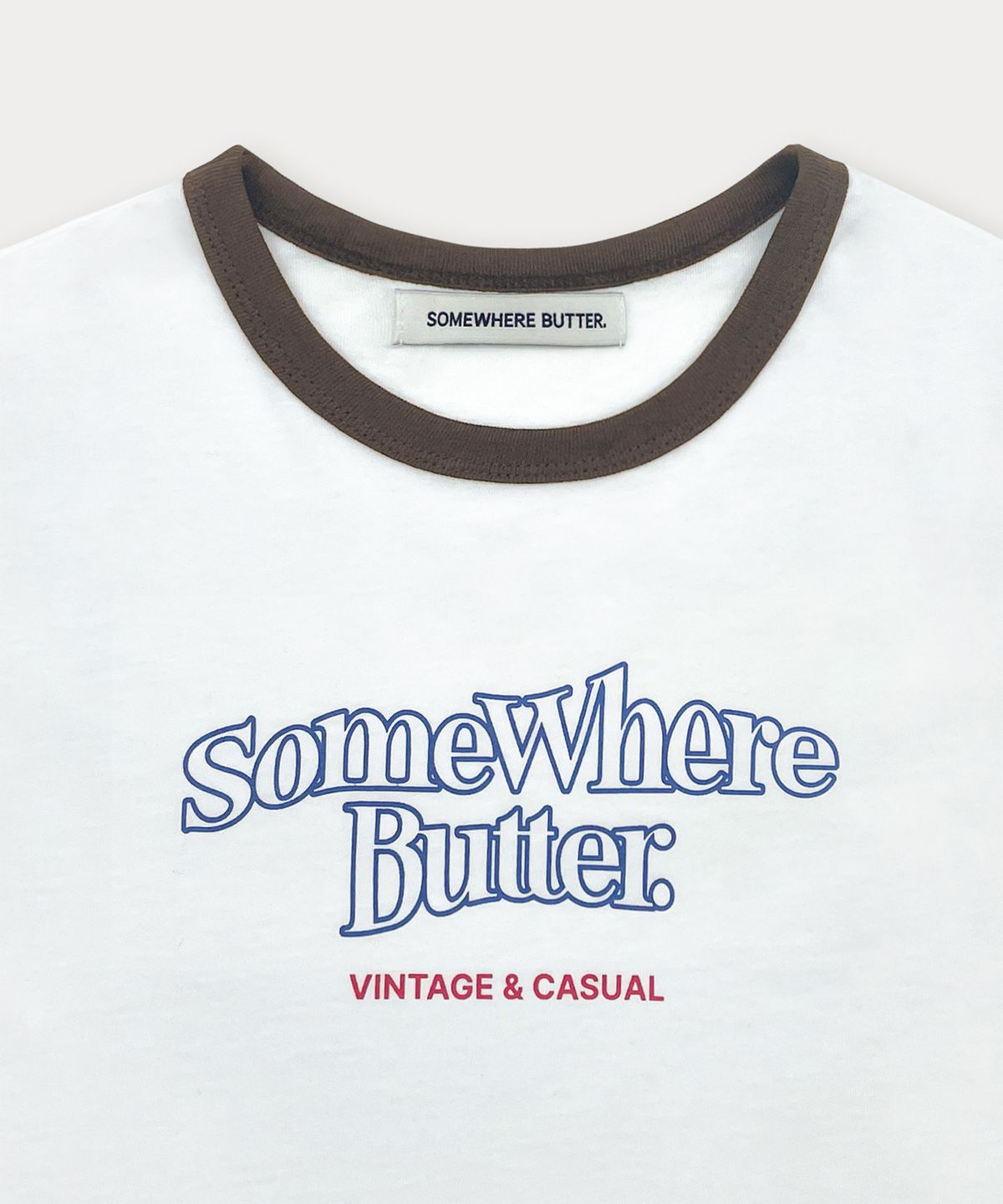 썸웨어버터(SOMEWHEREBUTTER) Wave Logo Ringer Top - Ivory(Brown)