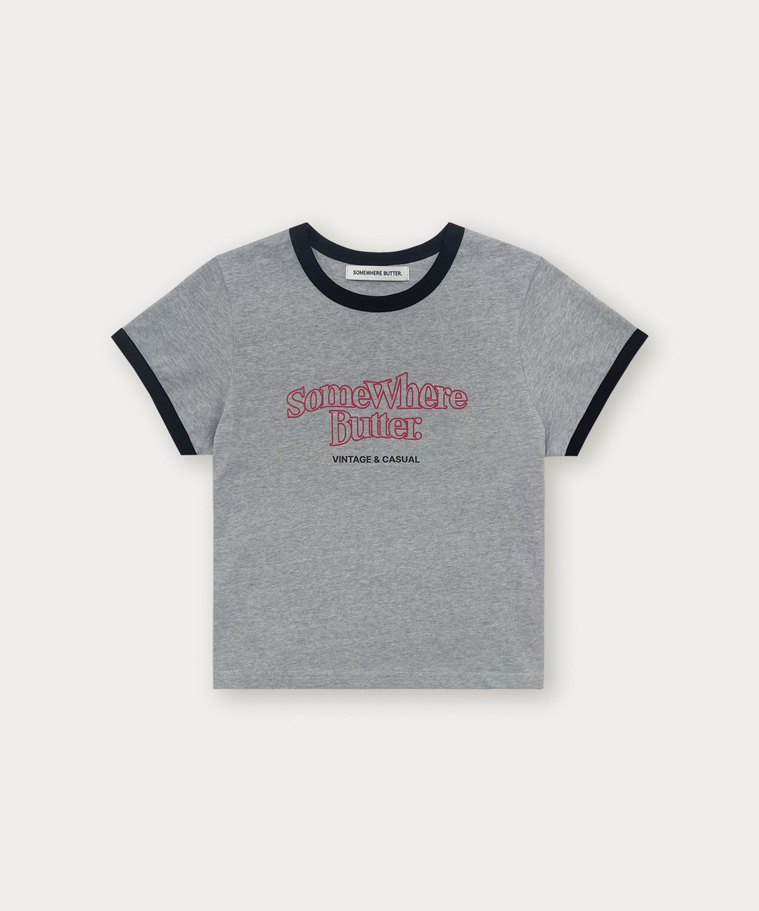 MUSINSA公式 | SOMEWHEREBUTTER Wave Logo Ringer Top - Grey(Black)