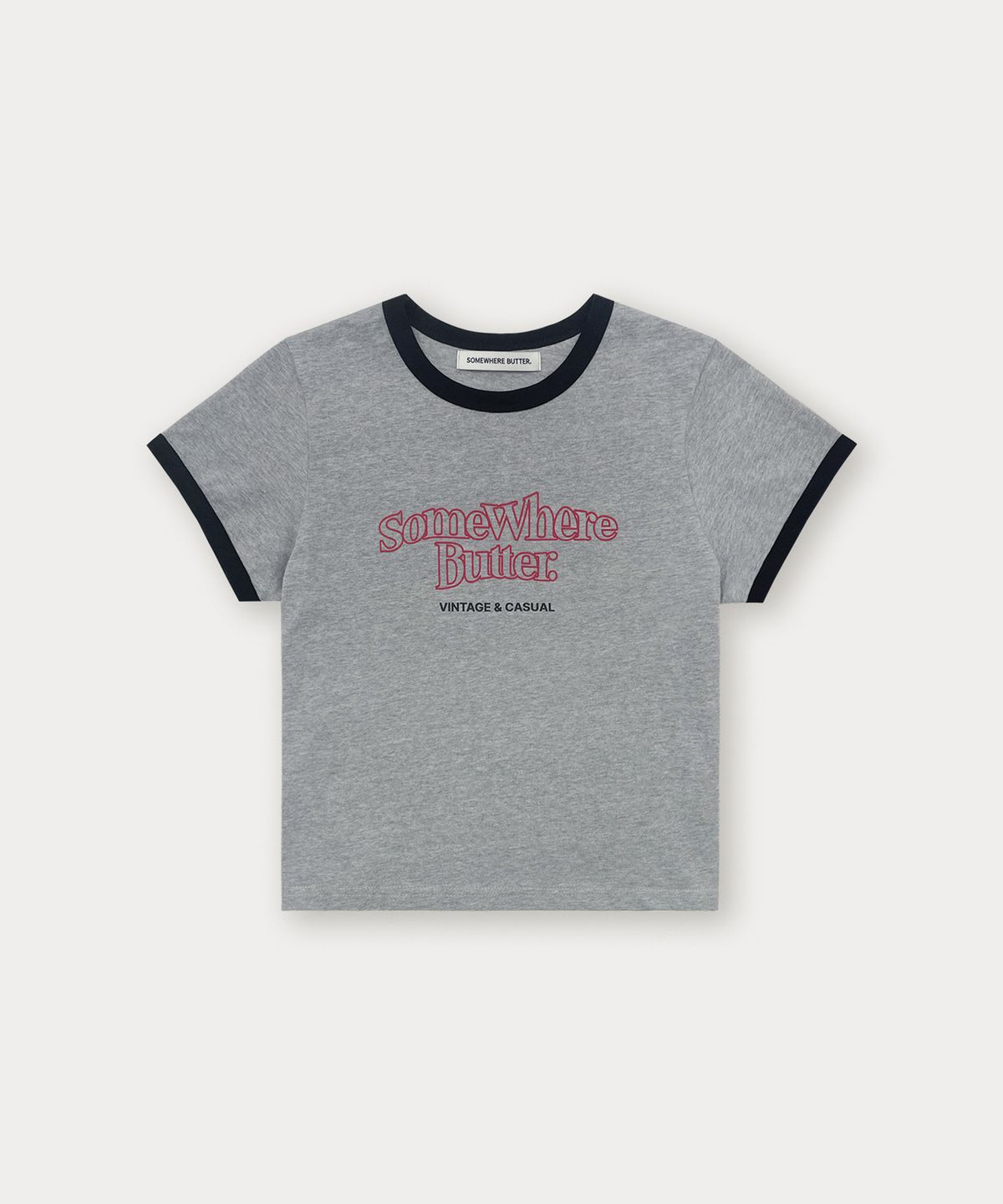 썸웨어버터(SOMEWHEREBUTTER) Wave Logo Ringer Top - Grey(Black)