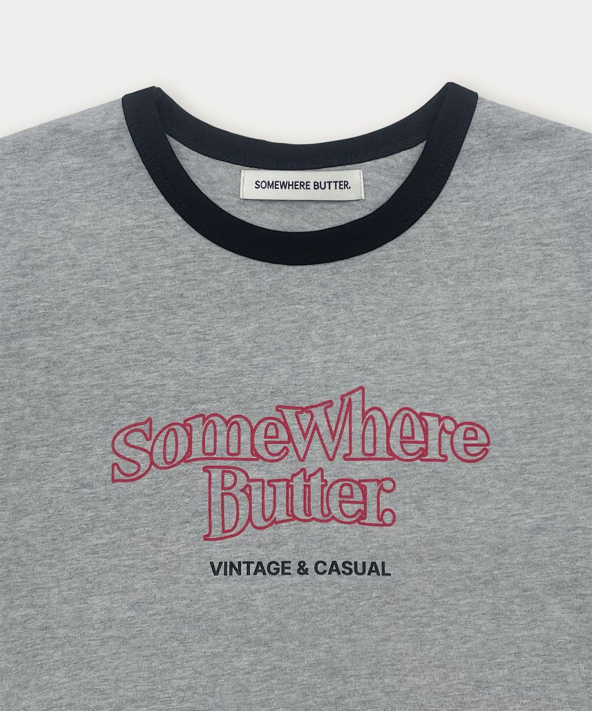 썸웨어버터(SOMEWHEREBUTTER) Wave Logo Ringer Top - Grey(Black)