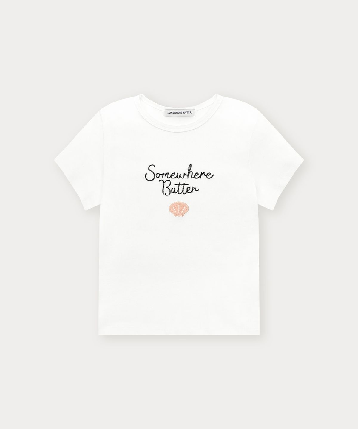 썸웨어버터(SOMEWHEREBUTTER) Boucle Shell Logo Top - Ivory