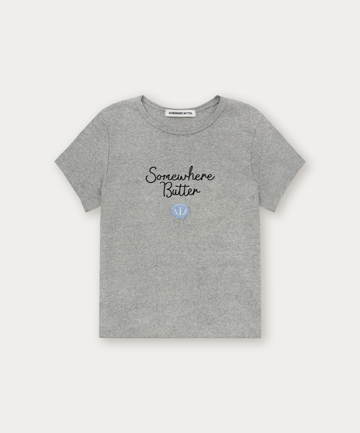 썸웨어버터(SOMEWHEREBUTTER) Boucle Shell Logo Top - Grey