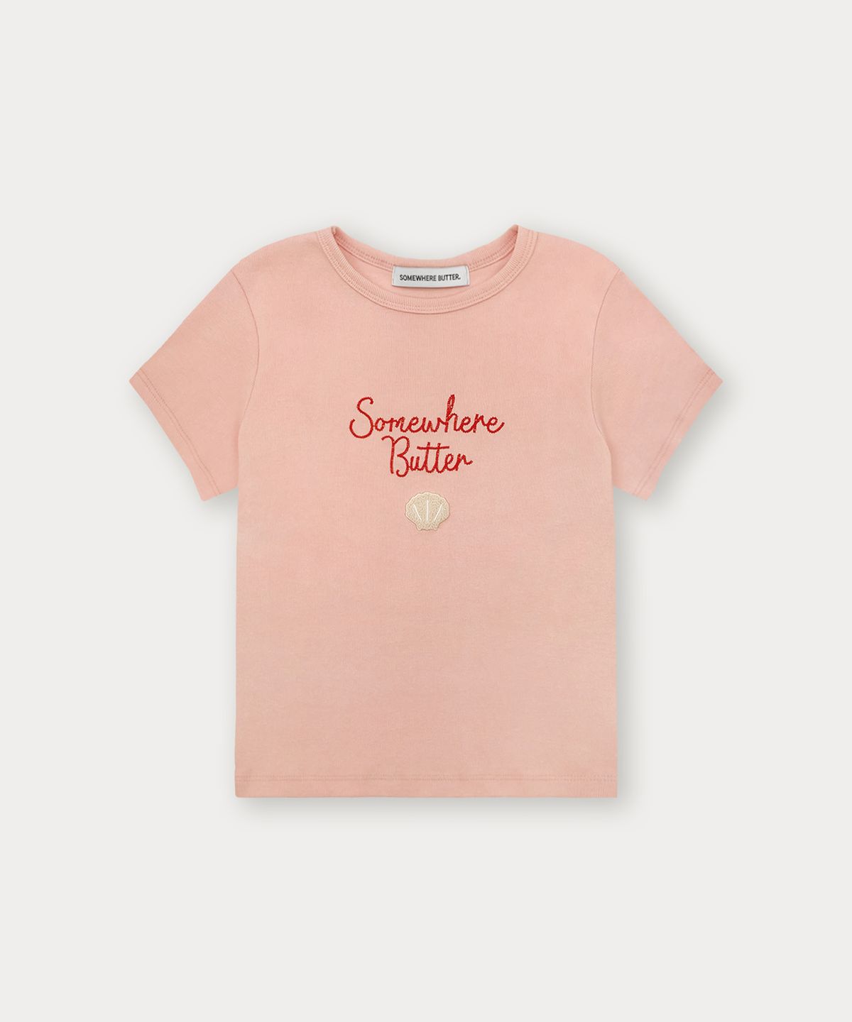 썸웨어버터(SOMEWHEREBUTTER) Boucle Shell Logo Top - Pink