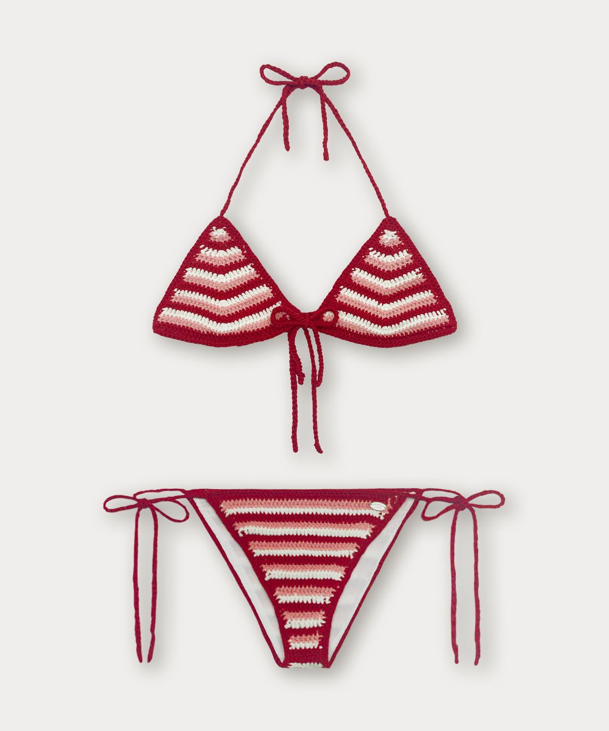 썸웨어버터(SOMEWHEREBUTTER) Handmade Stripe Knit Bikini - Red