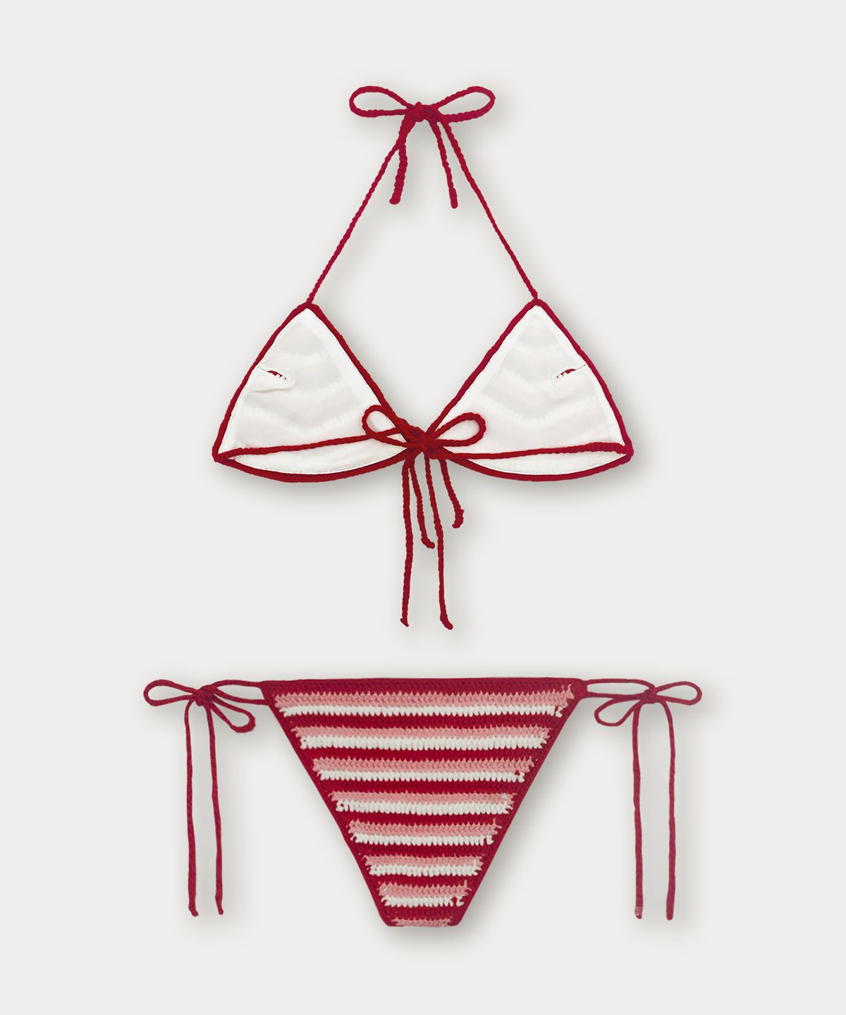 썸웨어버터(SOMEWHEREBUTTER) Handmade Stripe Knit Bikini - Red