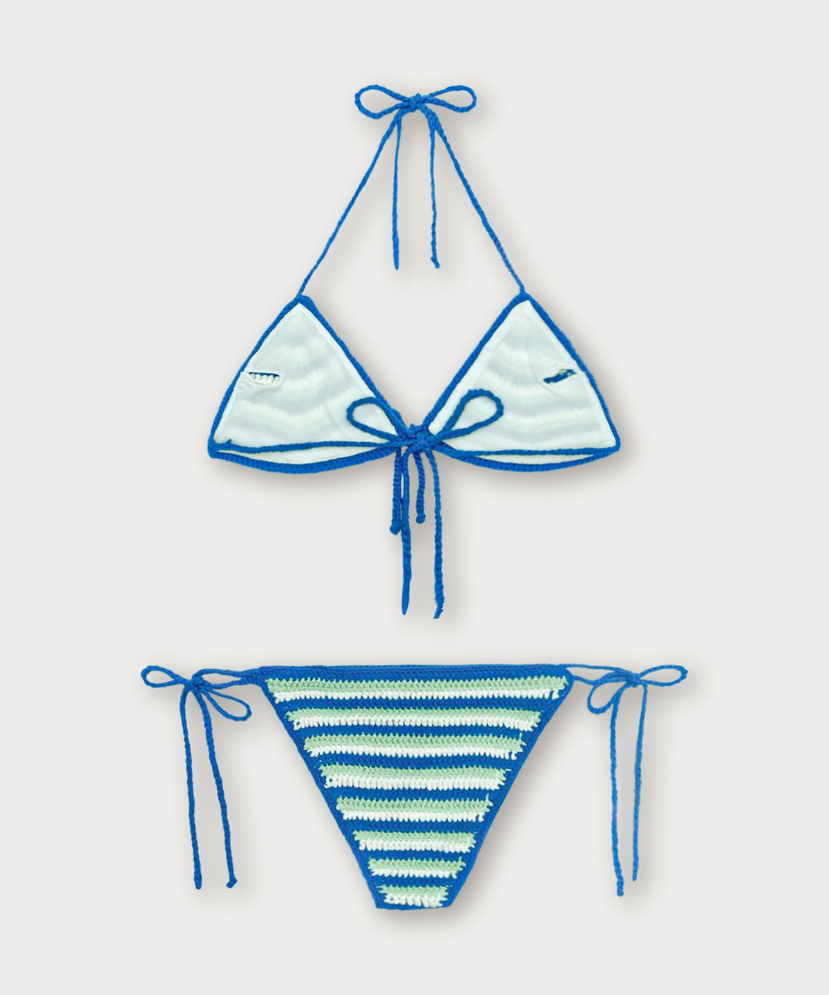 썸웨어버터(SOMEWHEREBUTTER) Handmade Stripe Knit Bikini - Blue