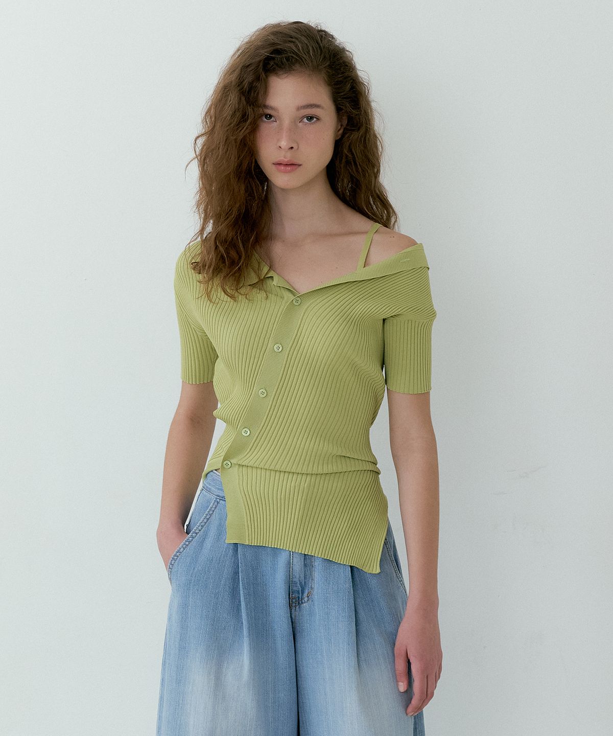 루시르주(LUCIR ZU) Diagonal Collar Knit (green)