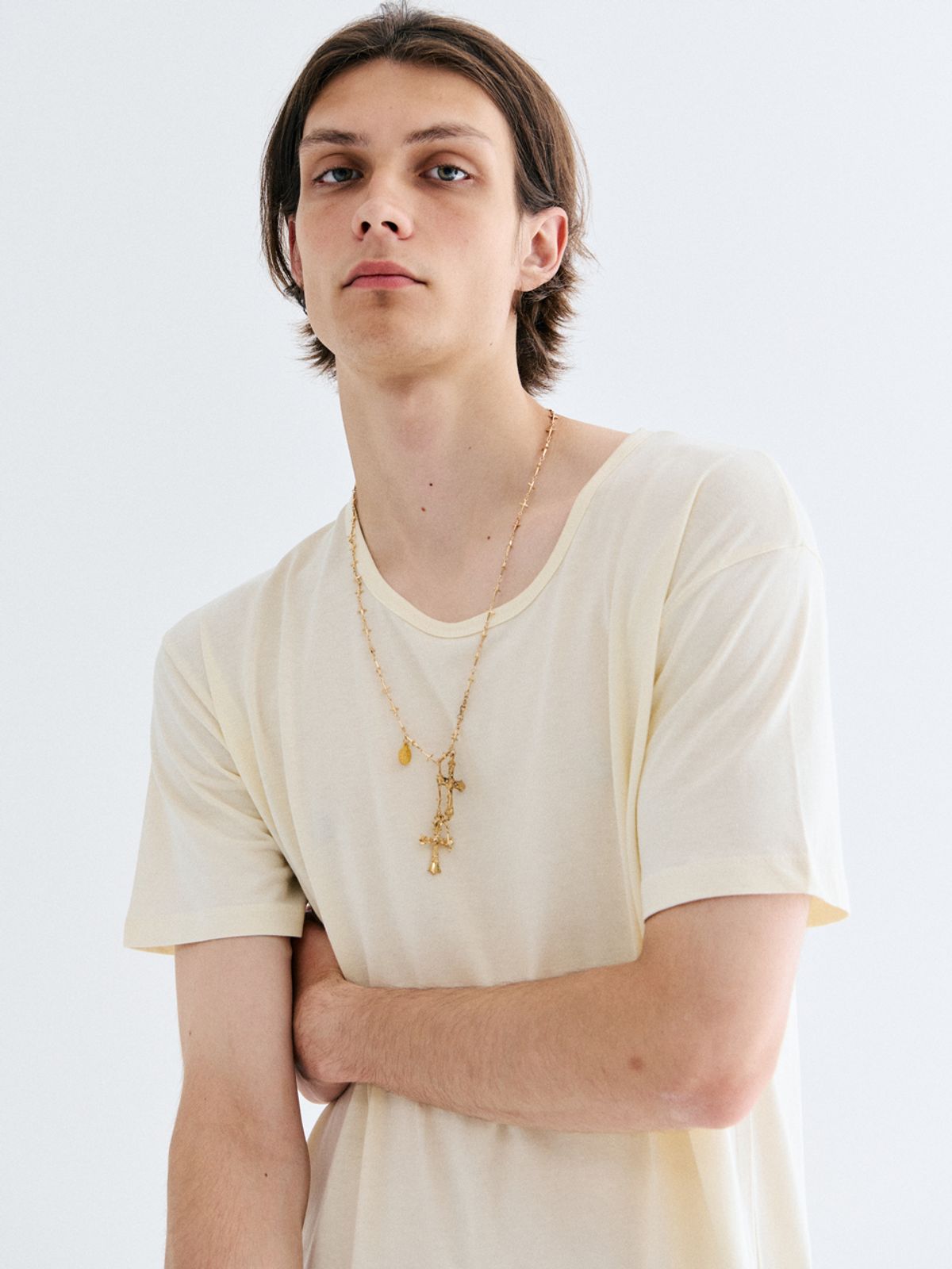 고저(GOZER) UNDER HALF T-SHIRT_CREAM