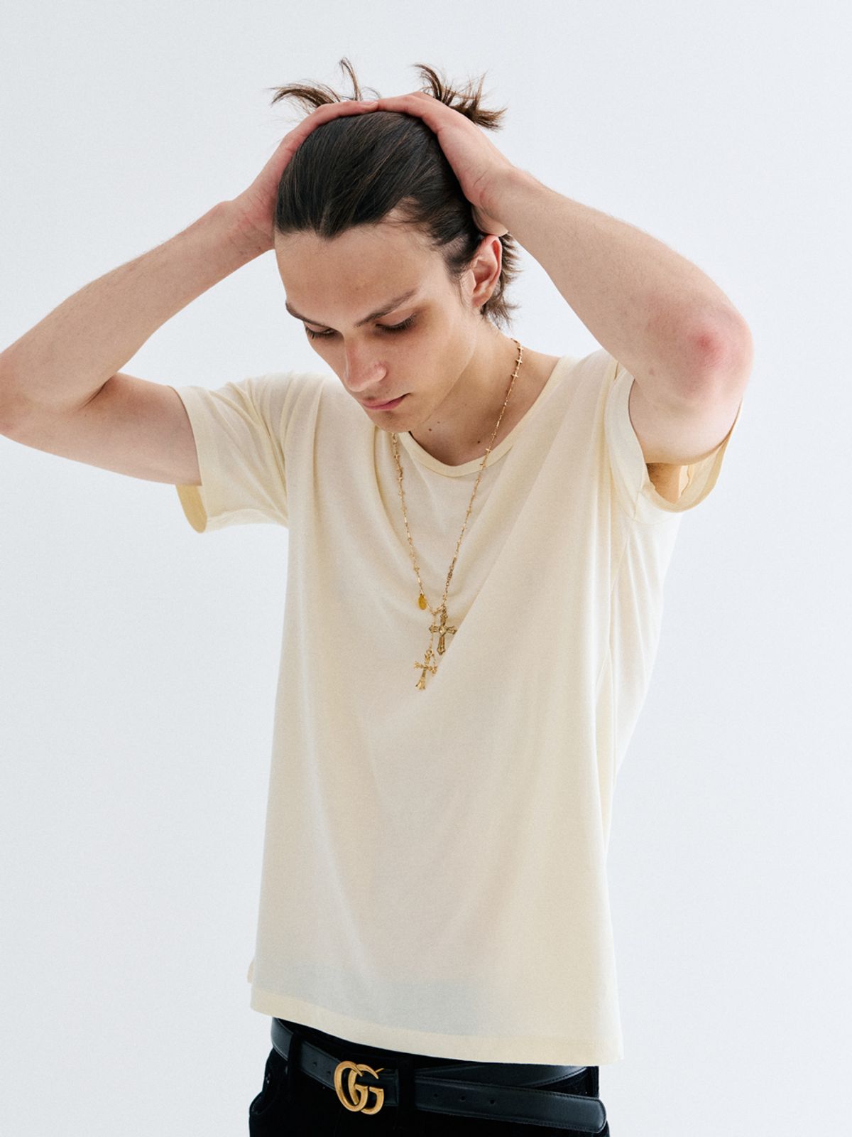 고저(GOZER) UNDER HALF T-SHIRT_CREAM