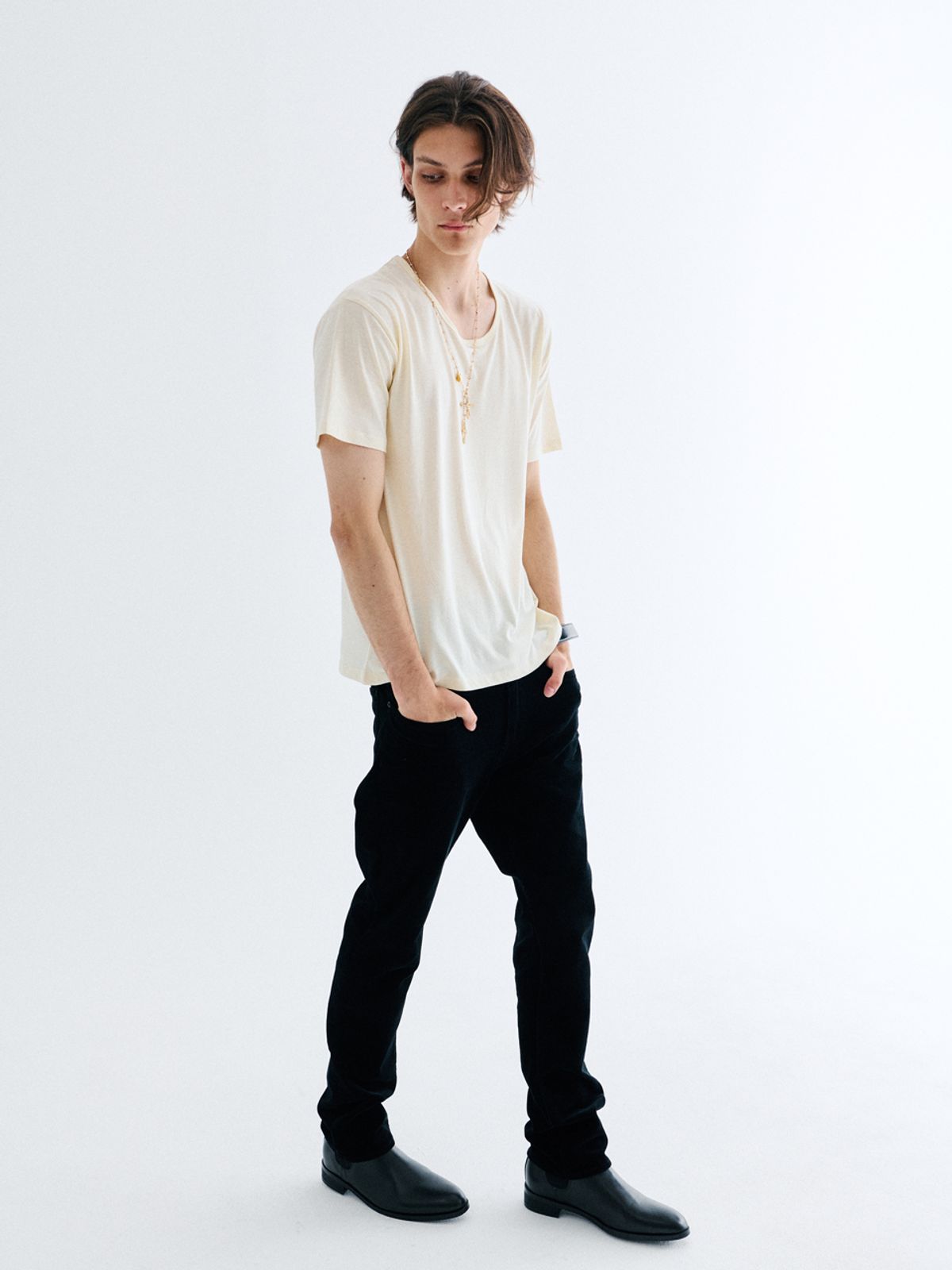 고저(GOZER) UNDER HALF T-SHIRT_CREAM