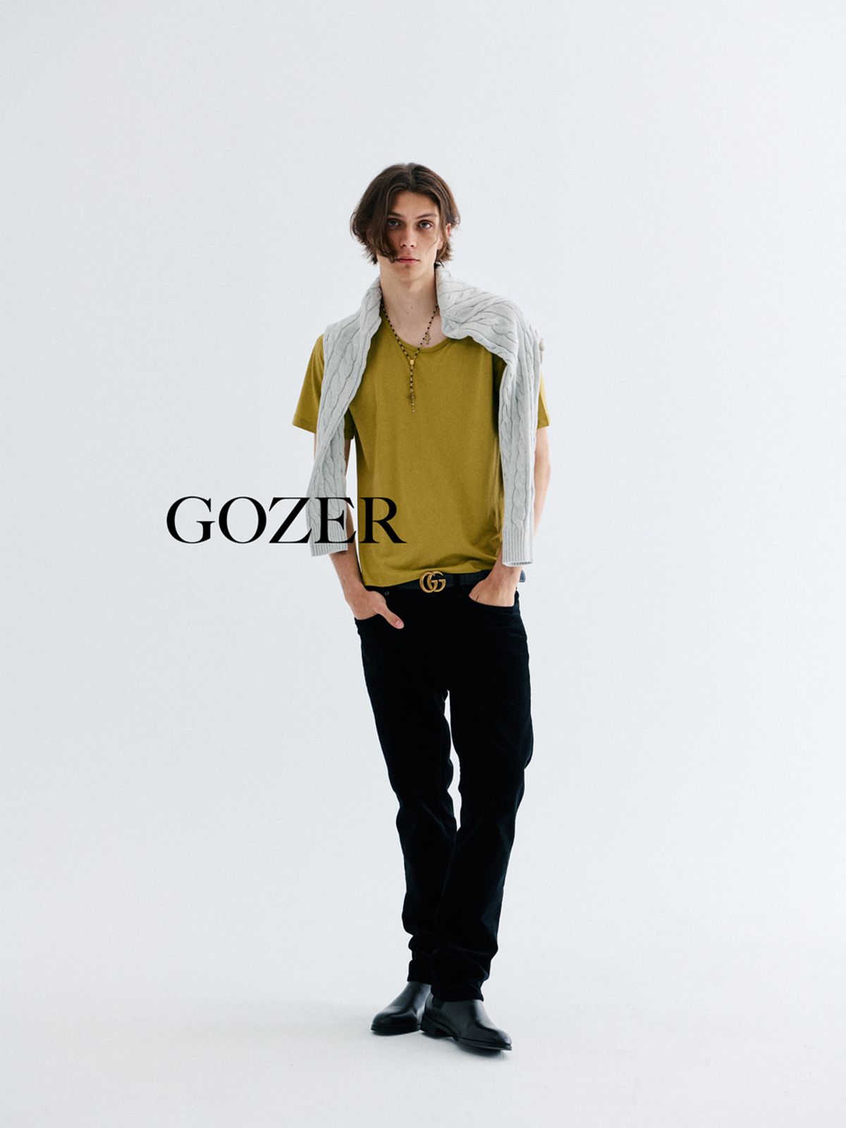고저(GOZER) UNDER HALF T-SHIRT_OLIVE
